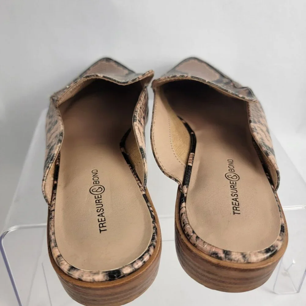 Treasure & Bond Womens 6.5 Tan Snake Print Slip On Mules‎ Business Casual Office